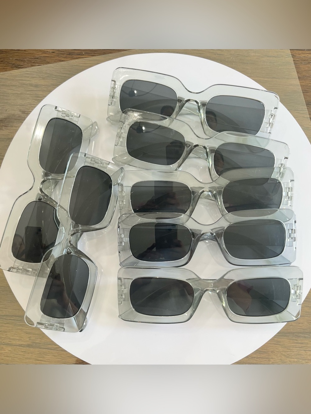 7 pairs of Gray Frame Rectangular Sunglasses — Smoke Lenses